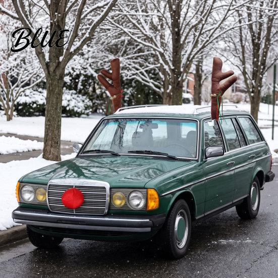Weihnachtsparty Auto Zubehör Rentiergeweih mit Roter Nase, Plüsch Fahrzeug Dekoration Lustiges Außen Kit Glöckchen Band, Festliches Auto für Feiertage
