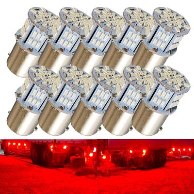 Discover Winds S25 G18 Single Compatible LED Bulbs for Motorcycles and 3014 54SMD Ultra-Bright 12V/24V Trucks! Red, 10-Pack