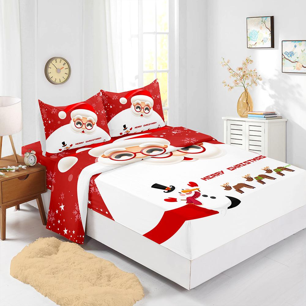 Four-Piece Mattress Set Christmas Bedding 3D Digital Printing Kit Mattress Protective Cover
