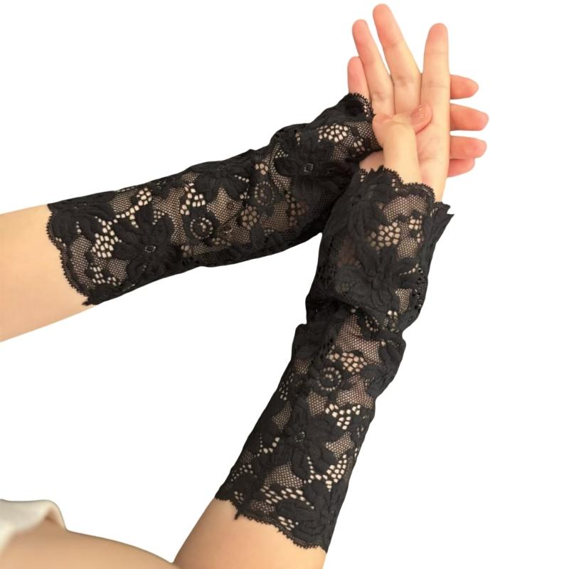 Elegant Lace Arm Sleeves For Women Delicate Floriferous Embroidery Guard Lightweight Breathable Gatherings