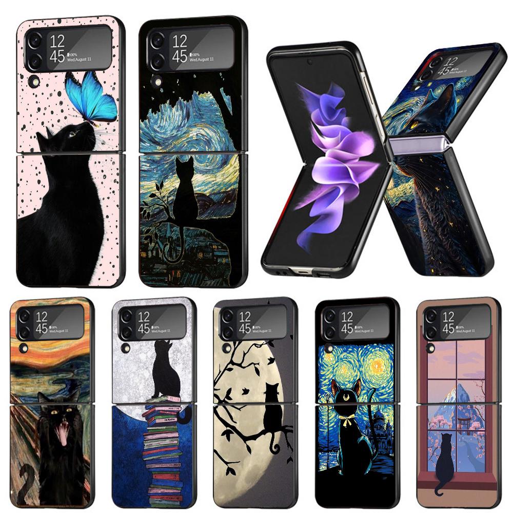 Black Cat Cartoon Cute Phone Case For Samsung Galaxy Z Flip7 Flip6 5G Flip5 Flip4 Flip3 ZFlip 7 6 3 4 5 Shockproof Back Cover Ga