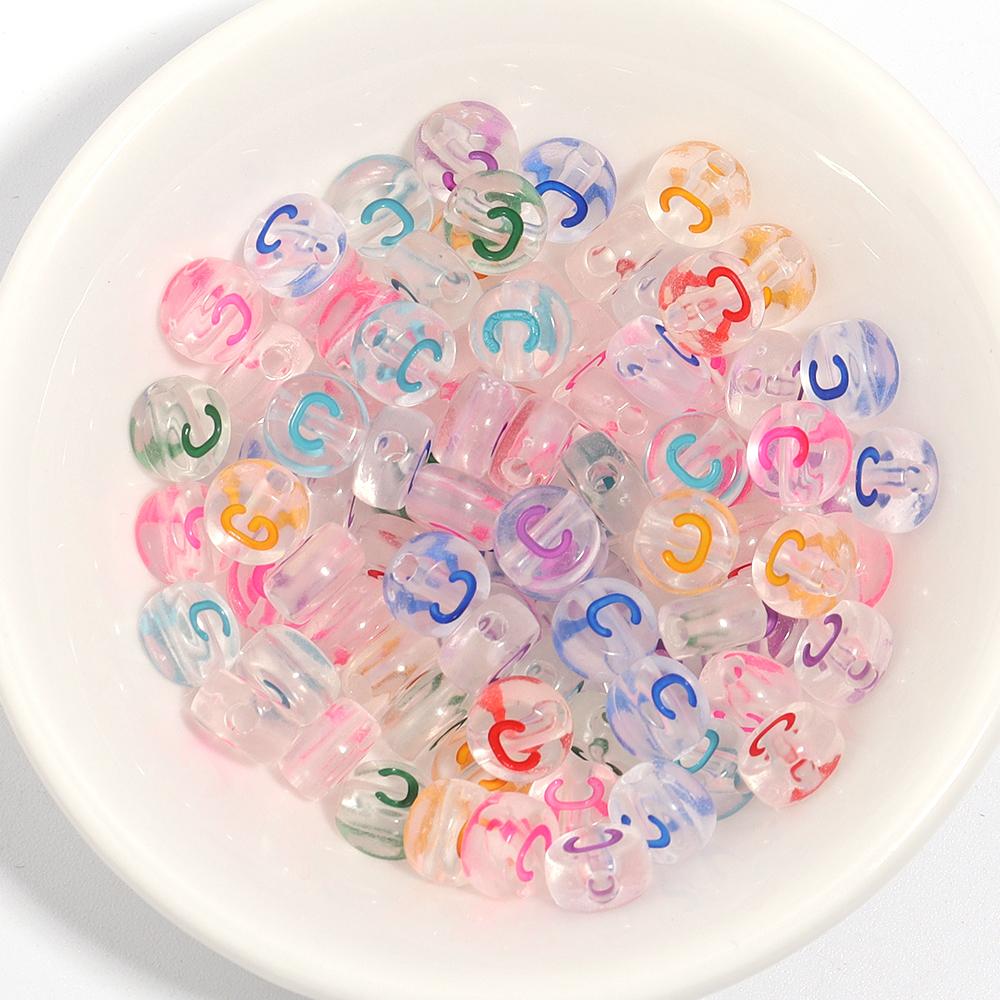 100Pcs Acrylic Flat Letter Beads Colored Alphabet Clear Round Loose Bead For Bracelet Necklace Charms Jewelry Making Accessories