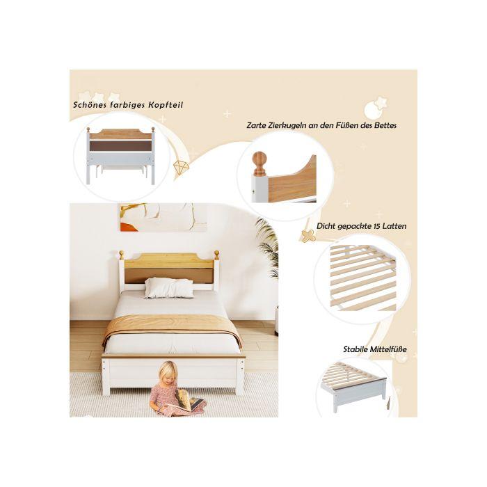 Lit simple - MUVOE - 90x200 cm - Bois massif - Couleur blanc - Design contemporain