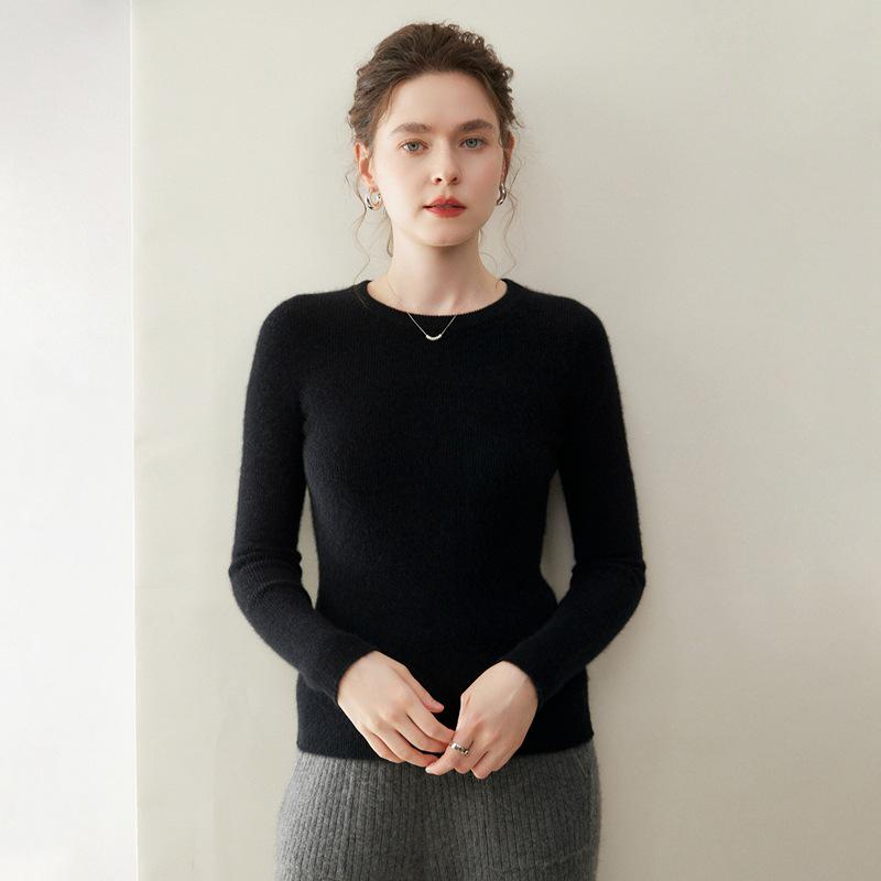 Pure Cashmere Women's Round Neck Sweater - 2026 Autumn/Winter, Versatile Slimming Style, Solid Color Warm Base Layer.