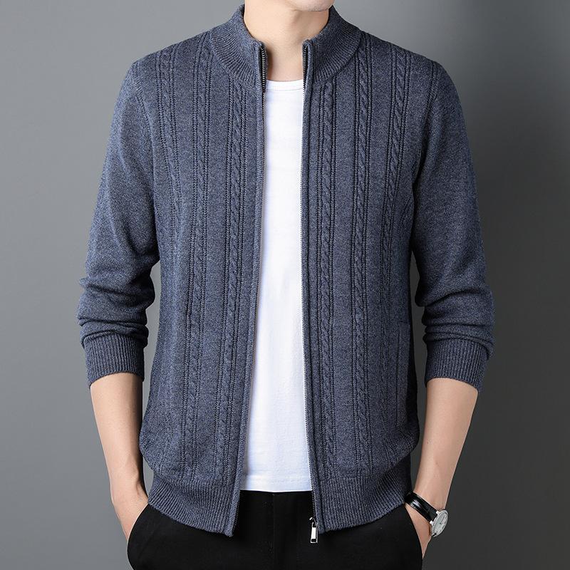 100 Pure Wool Cardigan Men's Half Turtleneck Top Middle-aged Spring and Autumn Full Wool Knitted Jacket High-end Sense