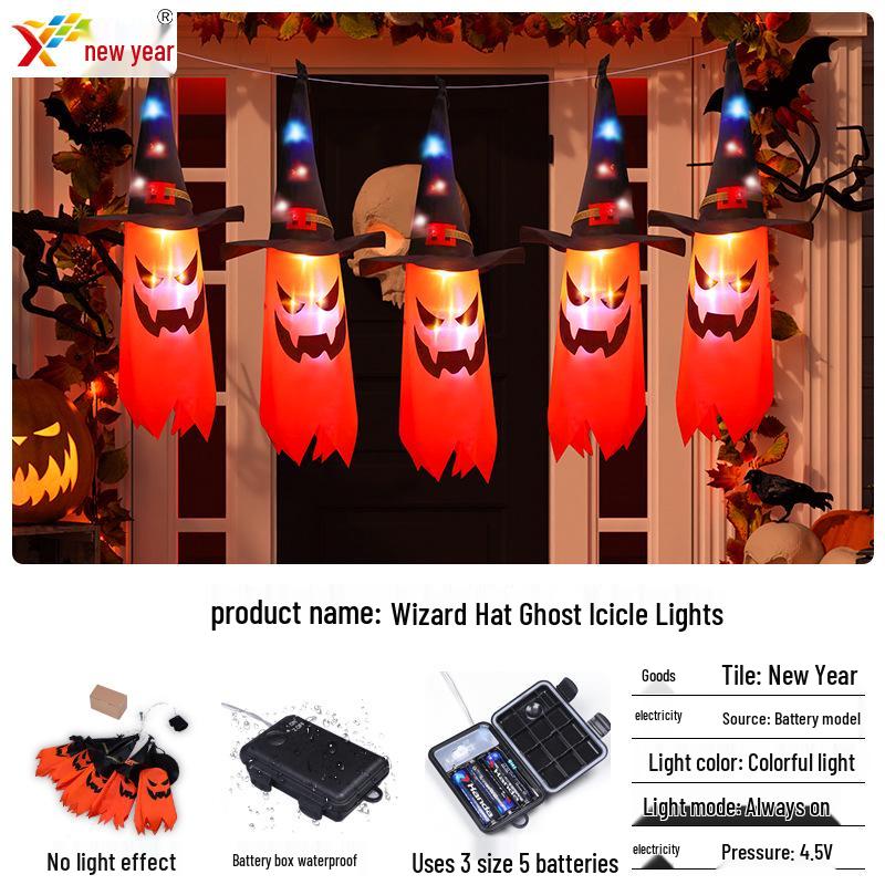 Halloween LED Wizard Hat Ghost Icicle Lights: Indoor Decorations for a Horrifying Atmosphere