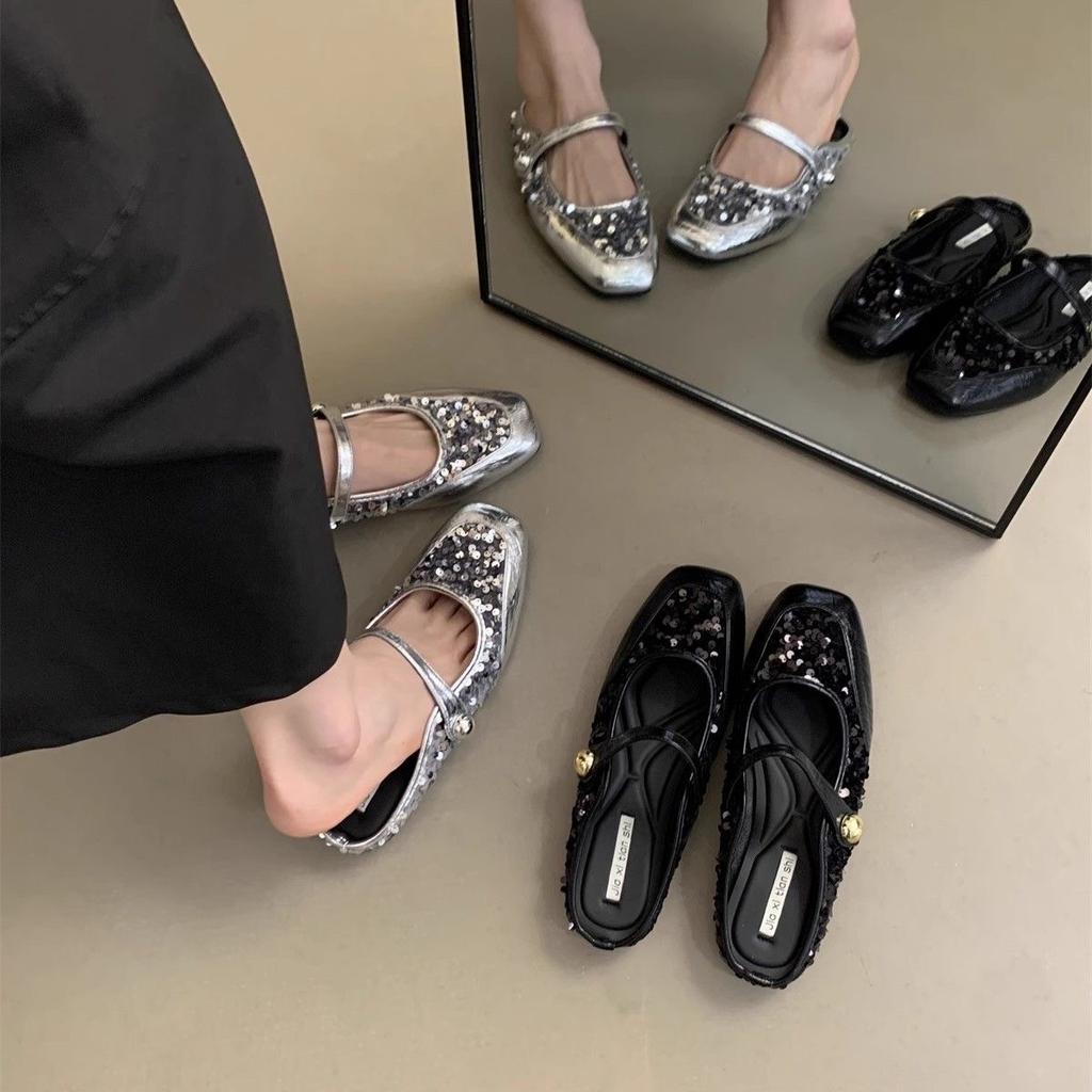 Baotou Half Slippers Female Spring and Summer Outer Wear Fairy Evening Shoes Mary Jane Single Shoes Sandals