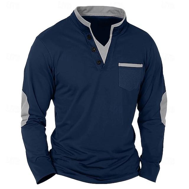 Spring and Autumn Men's Outdoor Retro Patchwork Top Daily Outdoor Casual Long Sleeve T-Shirt