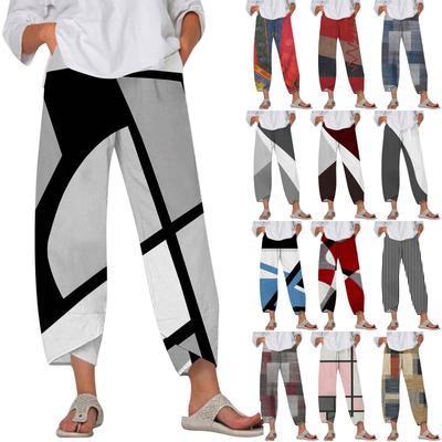 Pants For Women Summer Casual Wide Leg Elastic Waist Pants With Pockets