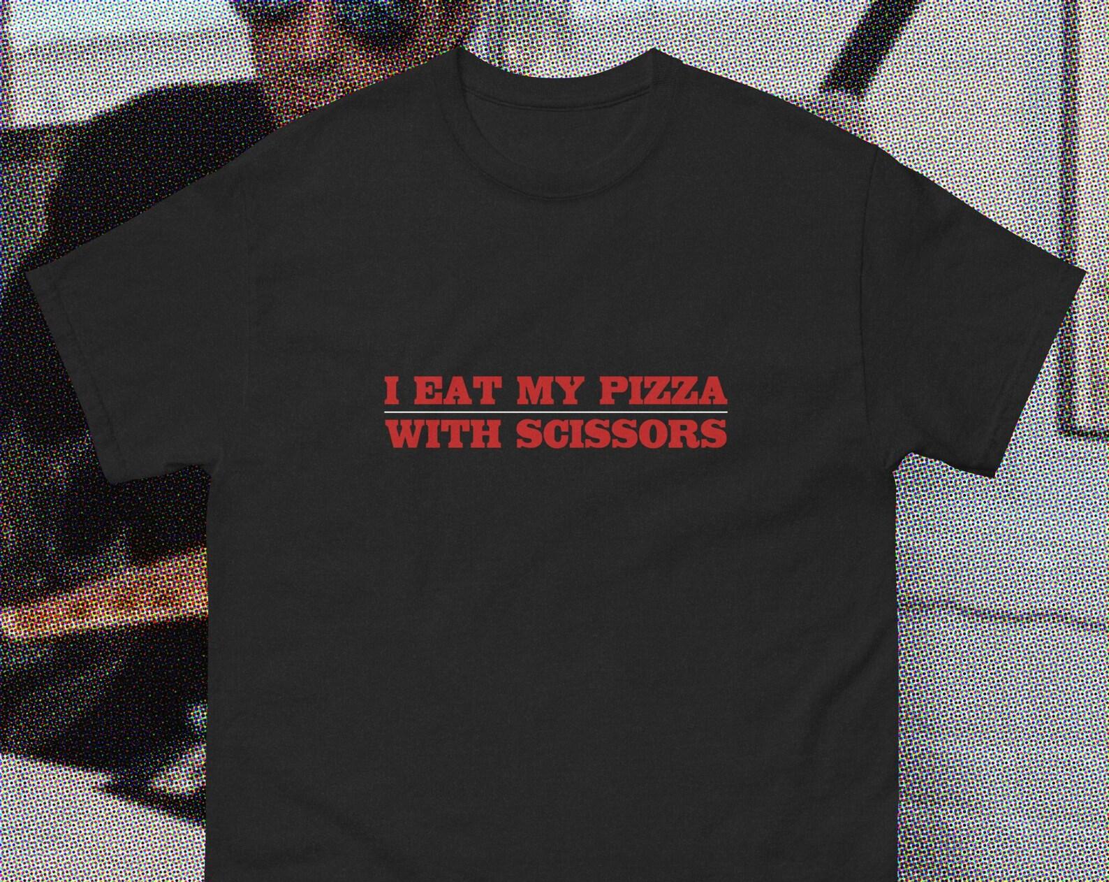 COBRA Stallone movie - I eat my pizza with scissors - parody funny shirt - Sylvester Stallone movie tee - 1986 - oddly specific film shirt 4XL