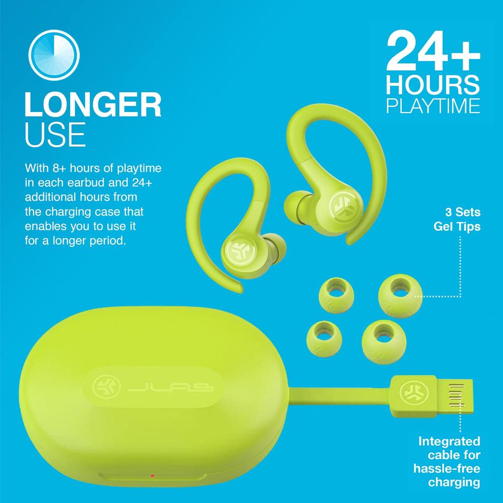 Official JLab Go Air Sport Wireless and for and the with Compatible with iPhone and Single 32 Hours of Earhook Official JLab Yellow Earbuds,