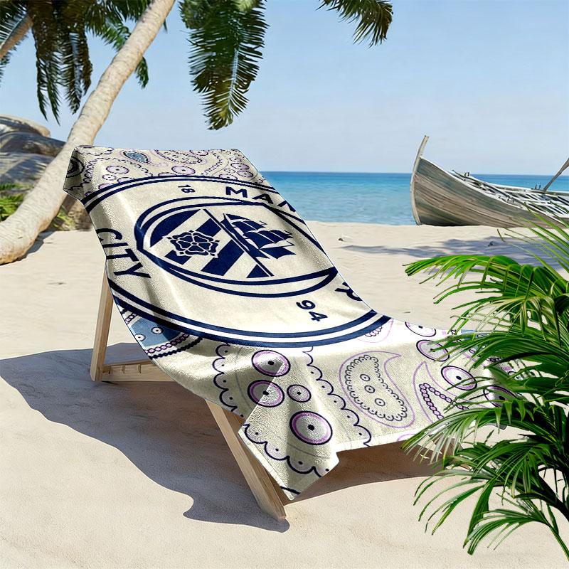 Man City Print Beach Towel, Large Soft Quick Dry Towel for Beach Camping Swimming