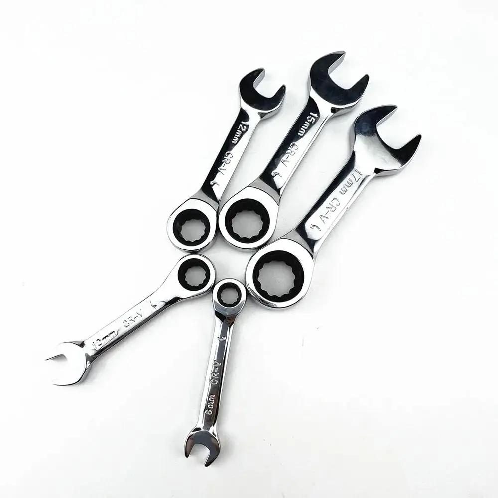 1Pcs New 6-19mm Ratchet Socket Spanner 72 Teeth Reversible Combination Stubby Single Wrench Steel Short Handle Nut Repair Tool