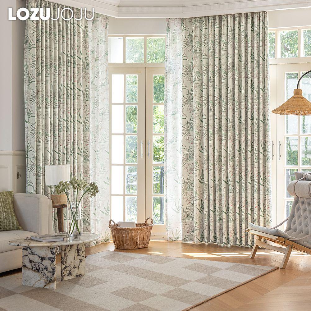 1PC LOZUJOJU Light-colored Blackout Curtains Gentle Green Plant and Floral Printed Curtains for Bedroom Living Room Balcony Window for Home Decor