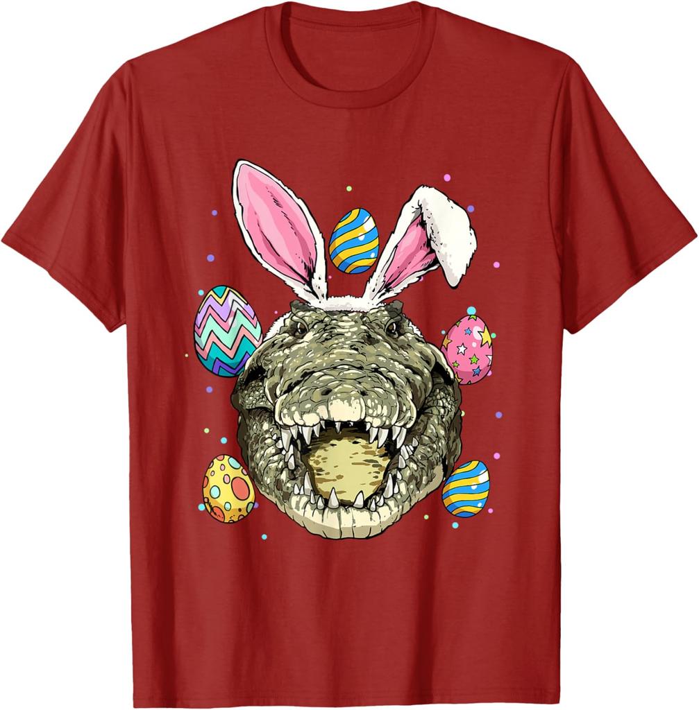 Easter Bunny Alligator Head Graphic Tee Funny Crocodile Lover Men's Short Sleeve T-Shirt