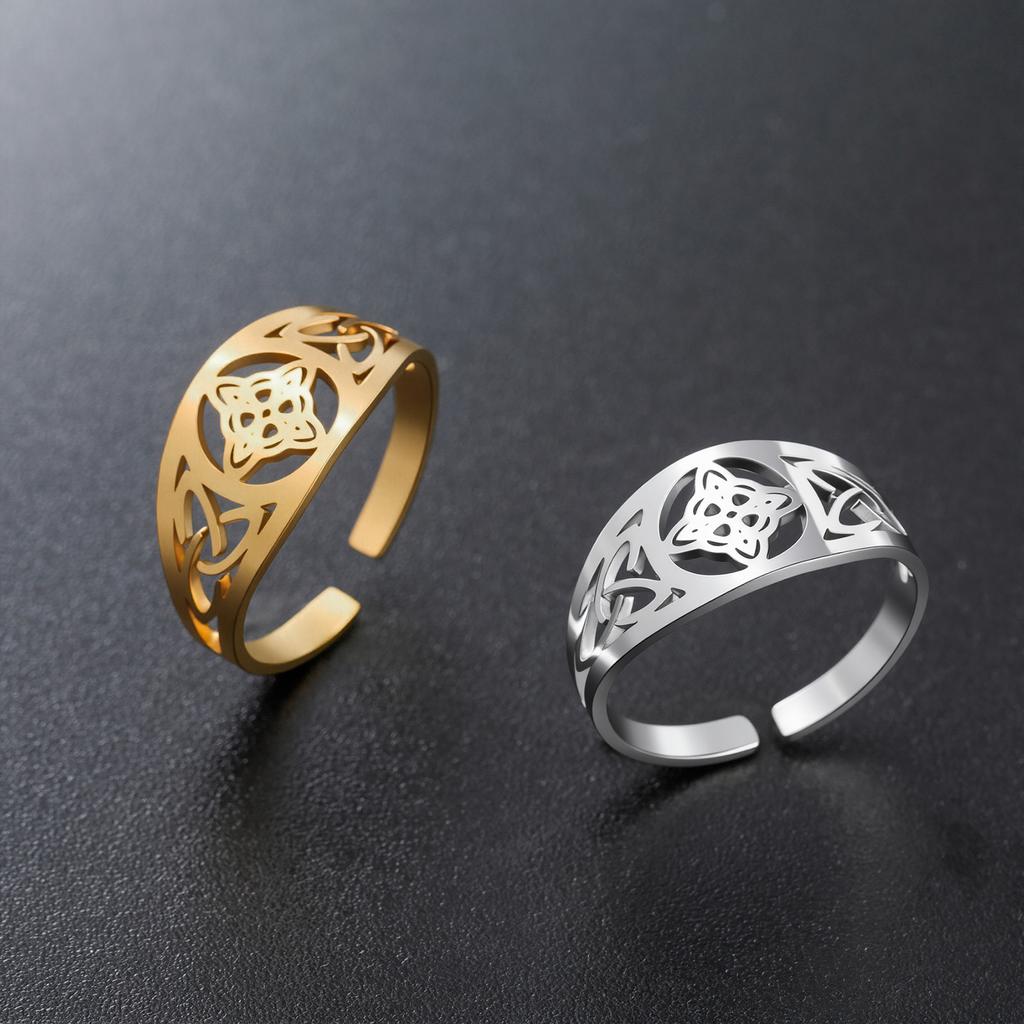 Likgreat Witch'S Knot 10Mm Wide Open Ring Stainless Steel Adjustable Wiccan Protection Finger Ring Trendy Amulet Jewelry Gift
