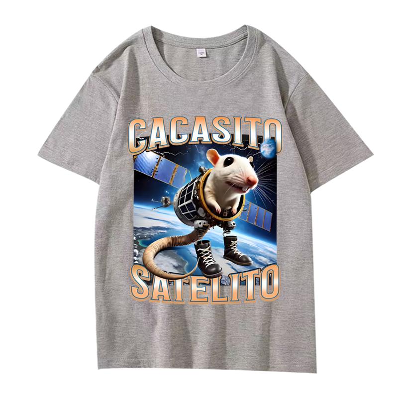 Funny Cacasito Satelito Italian Brainrot Silly Rat Meme T Shirt men women Oversized 100% Cotton short sleeve Summer Unisextops