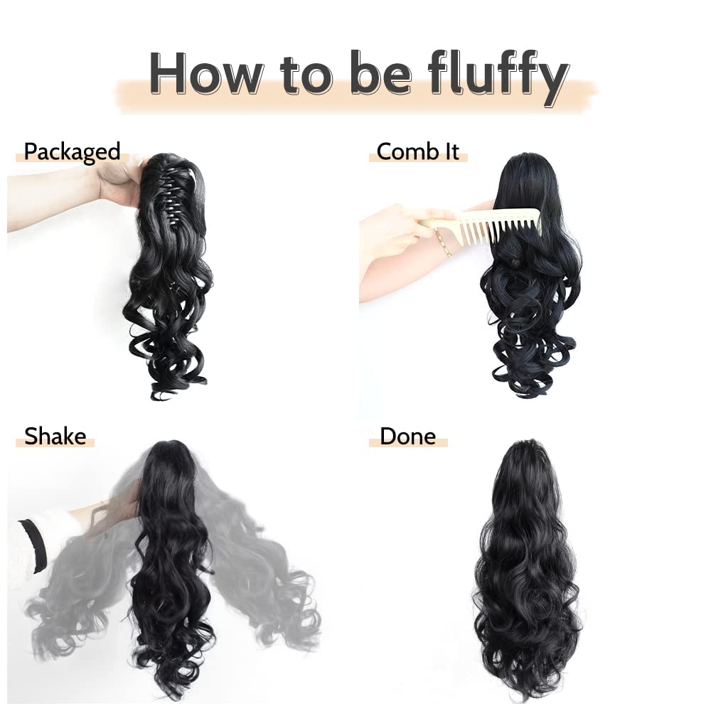 Ponytail Extension 26 Inch Claw Clip Ponytail Extension Long Wave Ponytail Extensions for Women Fluffy Natural Synthetic Hairpiece for Daily Use