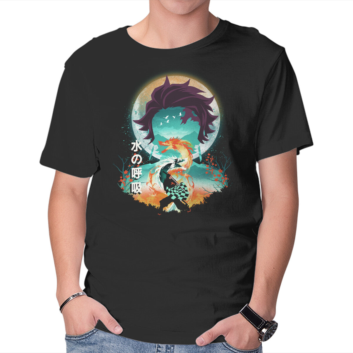 Unisex Crew Neck T-Shirt Tanjiro Landscape Graphic Short Sleeve Casual Tee XXXXL