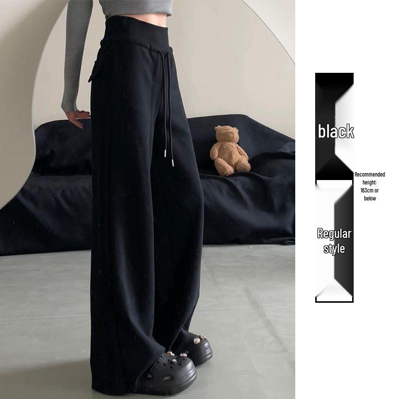 Women's Black High-Waist Wide-Leg Sweatpants - Loose, Comfortable, Floor-Length, Summer Casual