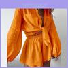 2023 Summer New Arrival European And American Cross-border Women's Casual Fashion Solid Color Ruffled Shorts Shirt Set
