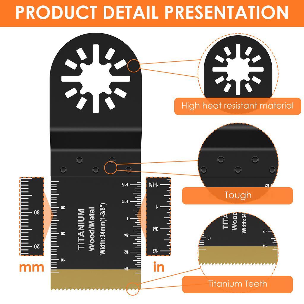 12Pcs Titanium Oscillating Saw Blades Set 1.34/1.73inch Multipurpose Bi-Metal Oscillating Multitool Saw Blades Cutting Tool