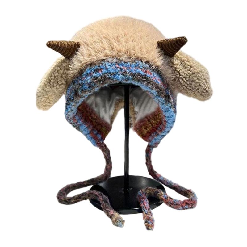 Plush Horn Knitted Hat With Soft Pompoms For Women Men Kids Winter Outdoor Activity Multiple Colors