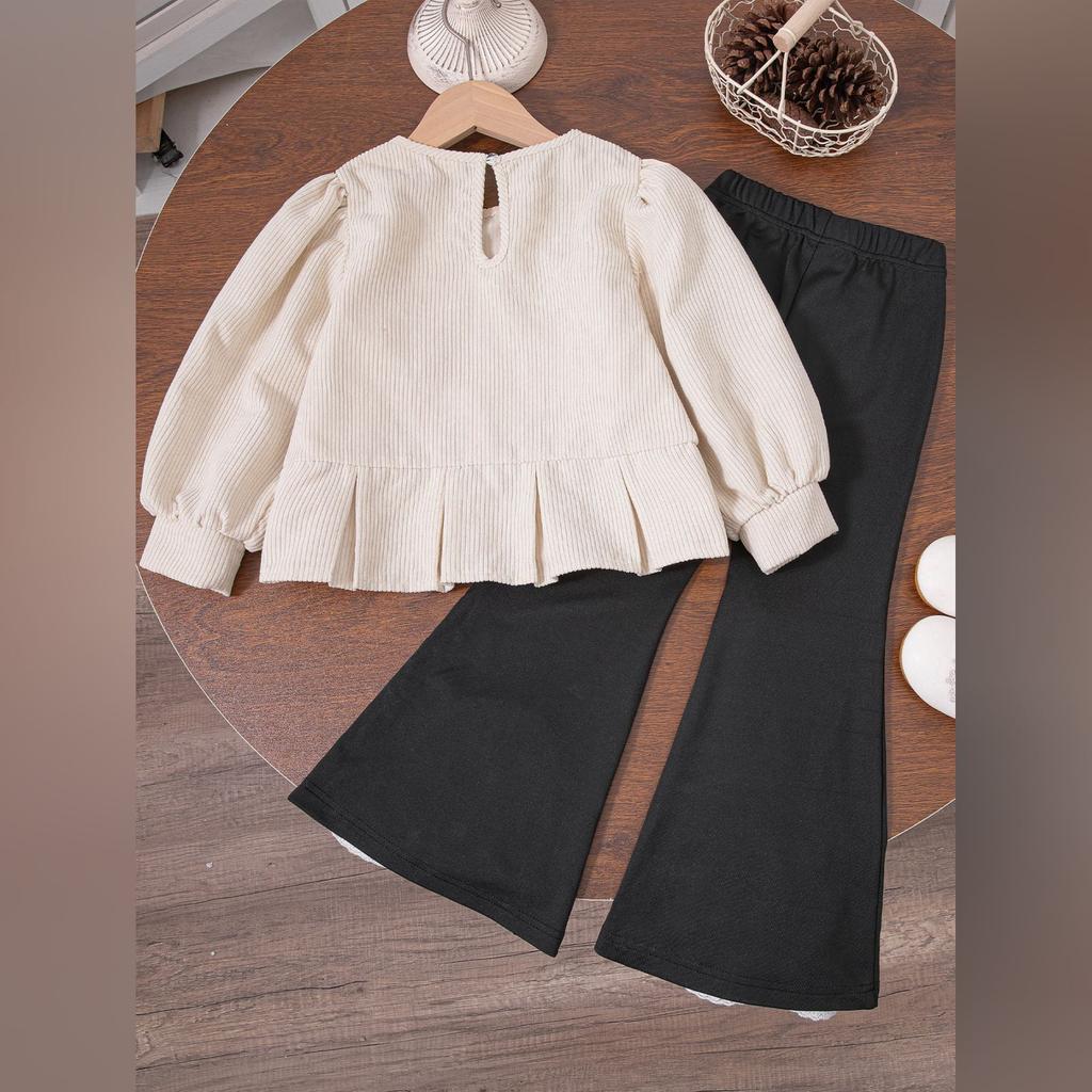 Kids Cartoon Casual Fashion Outfit Set Long Sleeve Top & Pants