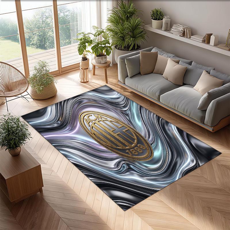Tappeto in Flanella Stampato AC Milan Antiscivolo Morbido Poliestere Tappeto per Pavimento Tappetino Decorativo da Interno per Camera da Letto Soggiorno Divano Sala Giochi Decorazione Casa