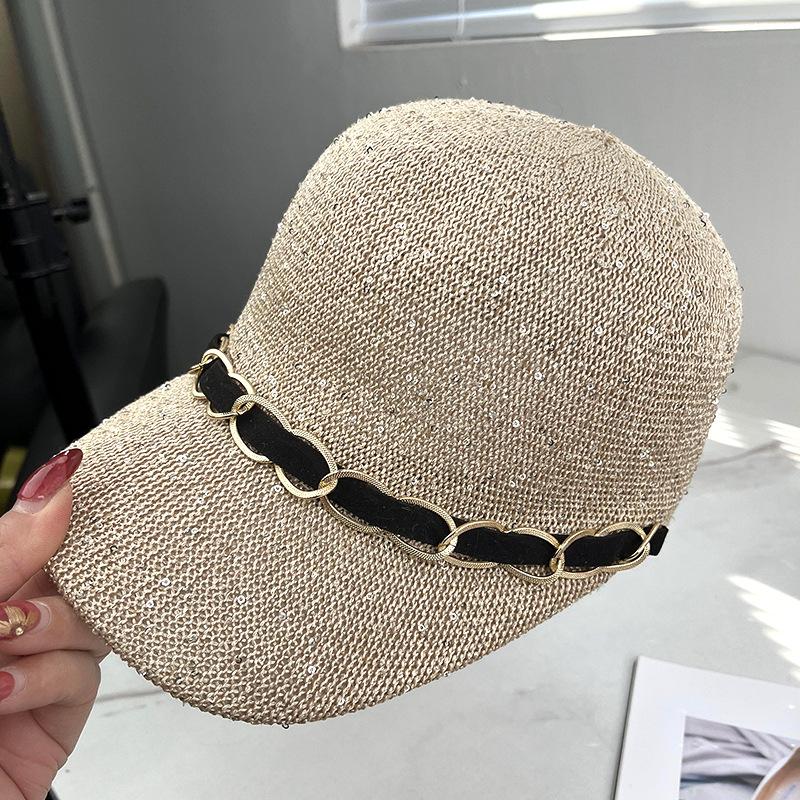 Spring and summer new trend fashion sequin woven cap women's niche breathable face small baseball cap shade