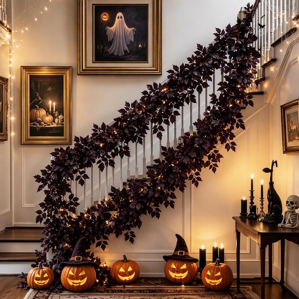 6FT Artificial Fall Leaf Vine Garland Plum Berry Neutral Mantle Fireplace Table Centerpiece Harvest