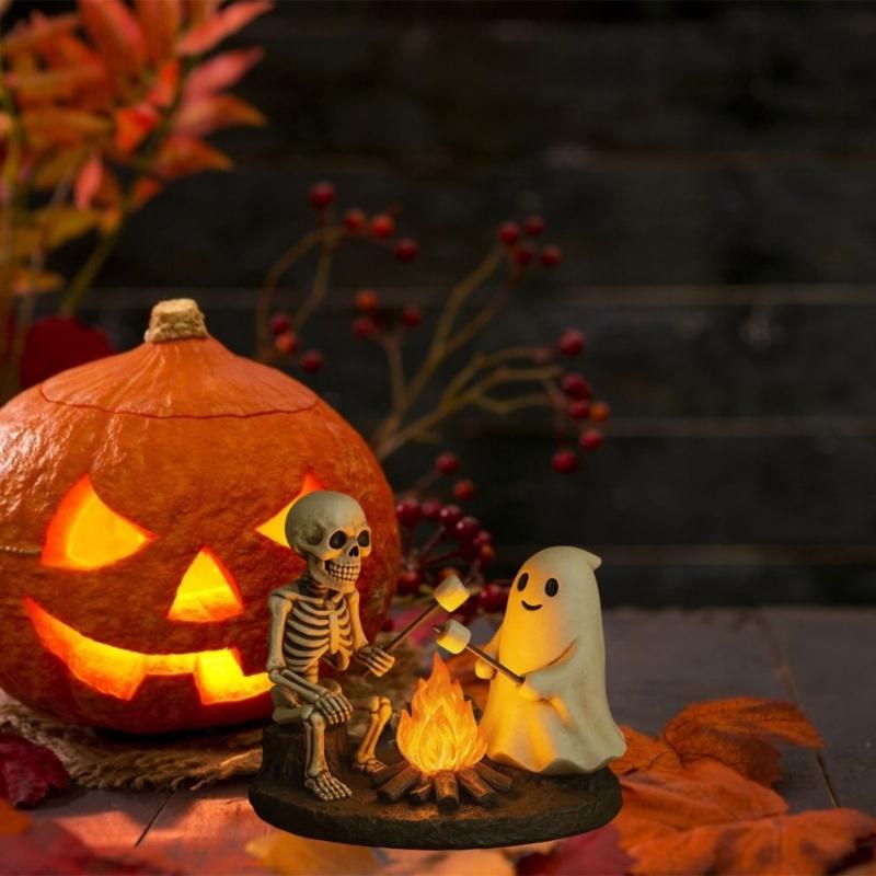 Specter Glowing Skull And Specter Light Resin Craft For Halloween Home Decorate Mysterious