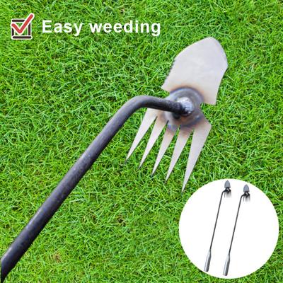 Garden Weed Puller Uprooting Weeding Tool with Long Handle High Strength Polished Surface 5 Sharp Tines Weed Remover Tool