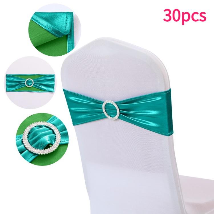 30pcs Elegant Golden Bow Chair Belts Elastic Bow Ribbon Chairs Back Decoration Gold Foil Tie Neatly Sewn Edges Sparkling Buckle