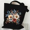 Elegant Wildflowers Aesthetic Canvas Handbag Reusable Floral Shopping Tote Bag for Women