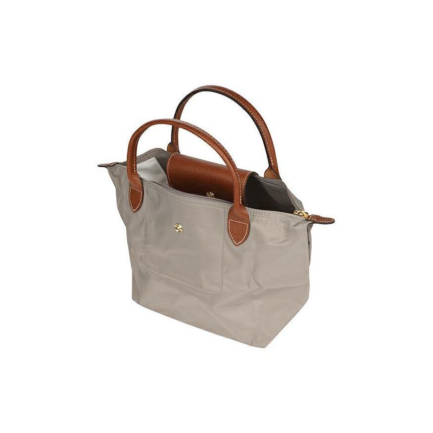 Longchamp Le Pliage 23 Short Handle Zipper Snap Canvas With Leather Trim Tote Bag Small Women handbags Dove-Gray 1621089P55