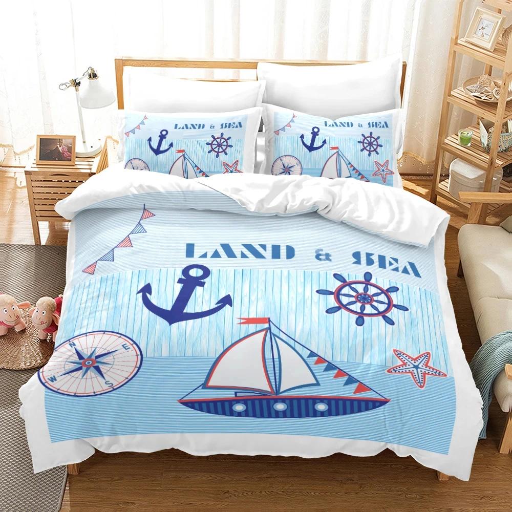 Marine Anchor Pattern Duvet Cover Set Fashion Bedding Set Ultra Soft Quilt Cover and Pillowcases for Boys Teens Boys Bedroom Man