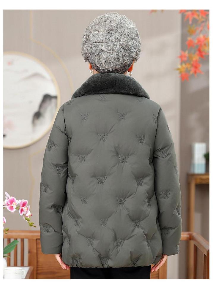Mittellange Damen-Daunenjacke mit Pelzkragen - Kurzer Oma-Stil Winter 2025 Kälteschutz Warme Kleidung