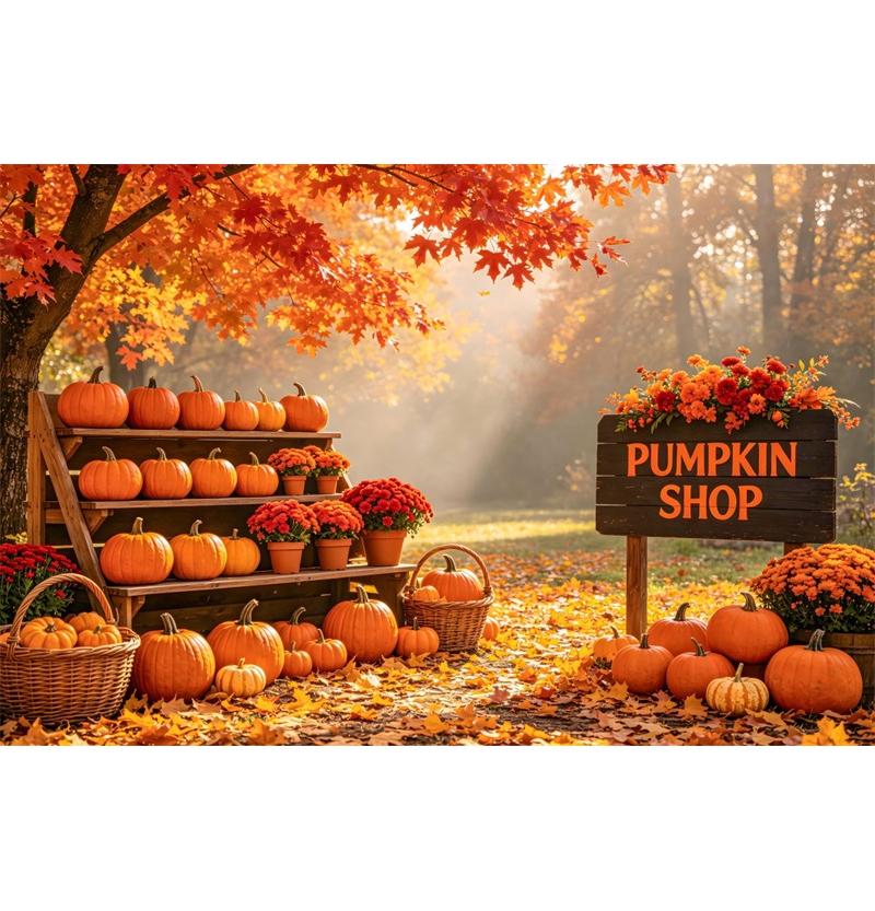 Autumn Pumpkin Shop Photography Backdrop Fall Harvest Scenery Photo Studio Props Thanksgiving Halloween Party Background  Decor