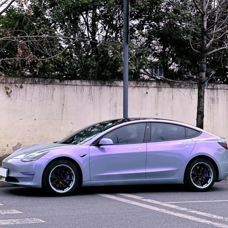 Platinum Grey Purple Car Wrap Sticker Vinyl Film Color Change PET Bubble Free Film PVC Decal Car Accessories Interior Exterior