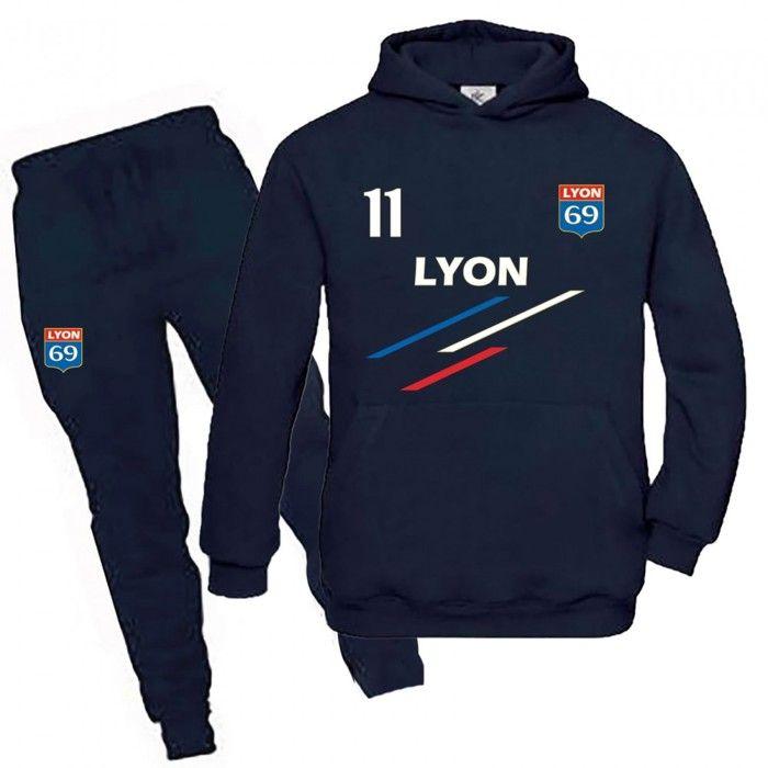 Jogging survêtement de foot Lyon rayures enfant - - Bleu