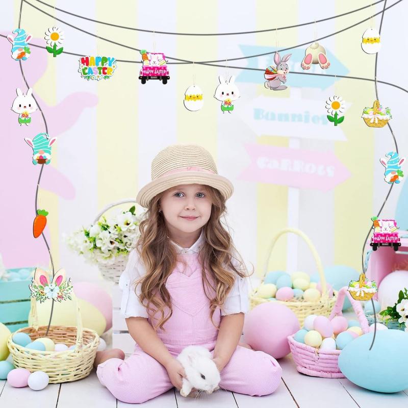 24 Stück Oster-Holzornamente Dekorative Hasen-Eier LKW-förmige Holzscheiben Feiertagsdekorationen Niedliche Hasen-Tischornamente