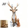 Lebensechte Harz-Wildtierstatuen Waldhirsch Kleintierstatue, Elchfigur mit Kaninchen Igel Fuchs Figuren Igel, Wasserdicht für Außenbereich