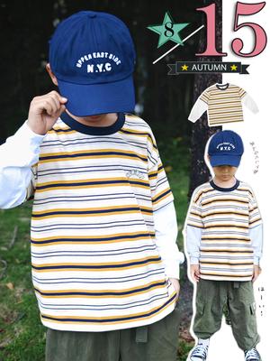 Boy's Japanese Mountain Streetwear Striped Long Sleeve Fake Two-Piece Top for Autumn