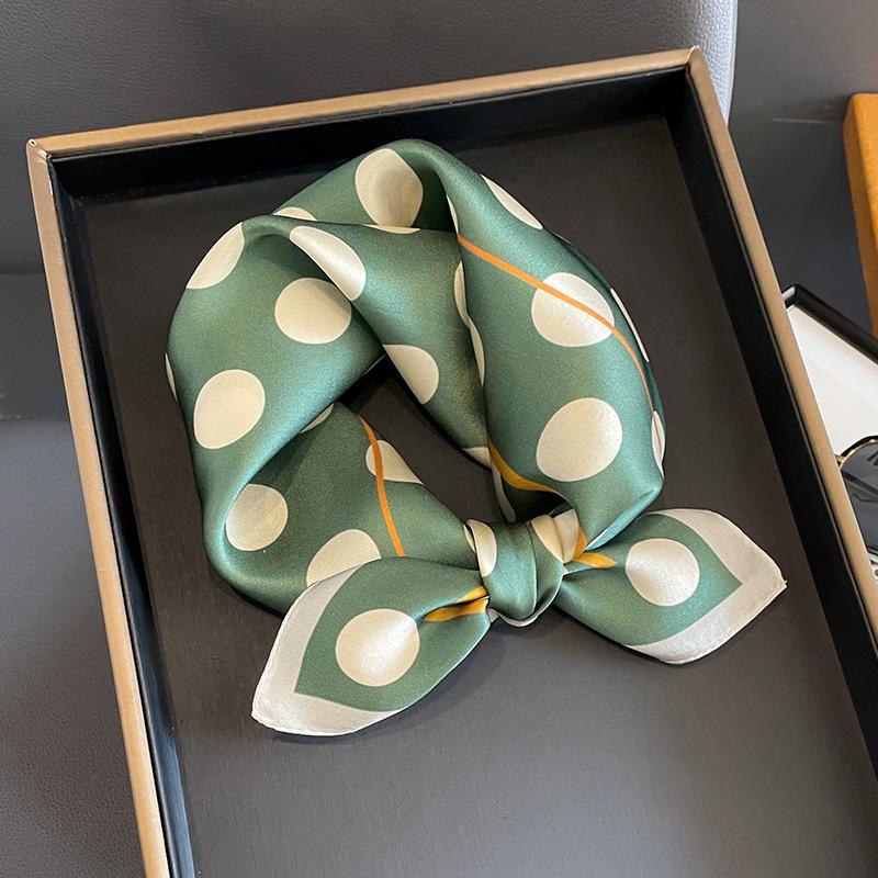 1116 Spring New 11 Small Scarves for Women, Fashionable Commuter Sun Protection Silk Scarves, Polka Dot Pattern Small Square Scarves, Silk Scarves