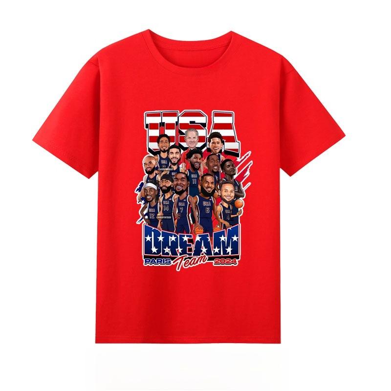 Summer Mens USA Dream Team Jersey Round Neck Short Sleeved Durant James Curry Print Shooting Sports Fan Pure Cotton Tshirt