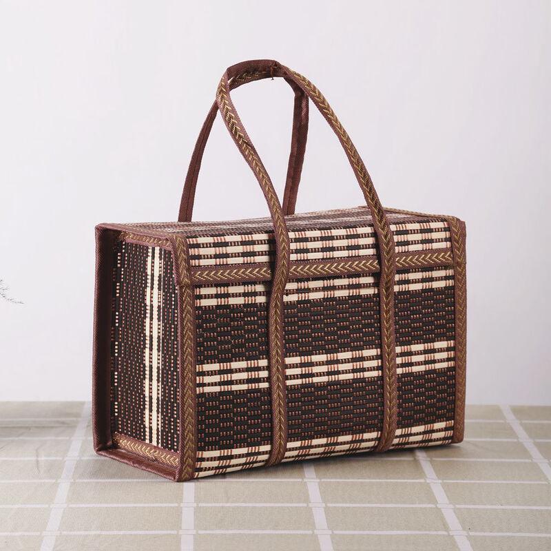 Chinese Style Black Gold Plaid Bamboo Gift Basket