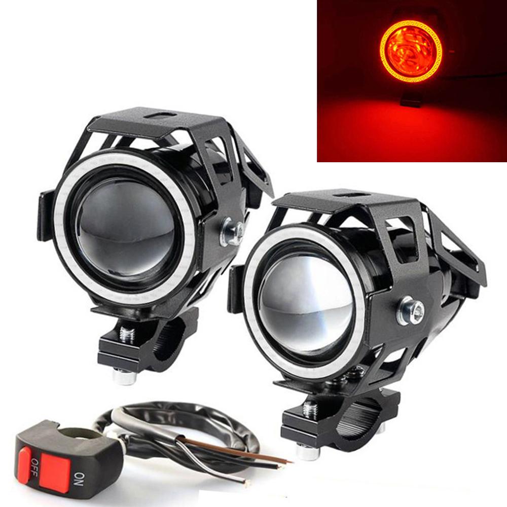 LED Motorcycle Angel Eyes Motorbike LED Auxiliary Lamp U7 Headlamp Spotlights Motorcycle Headlights Super Bright 125W 2Pcs/set
