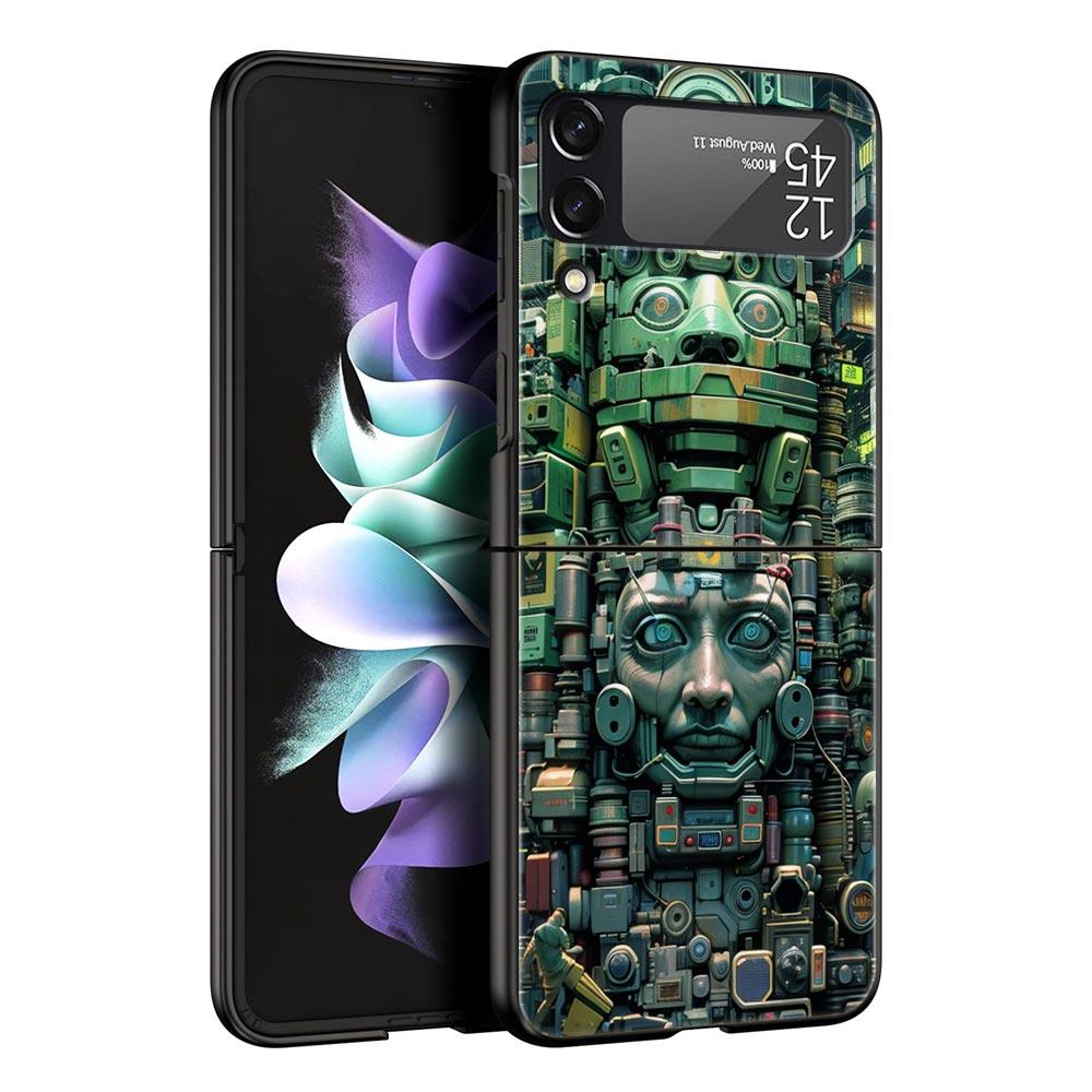 Vintage Totem Painting Hard PC Phone Case For Samsung Galaxy Z Flip 7 6 5 4 Black Cover For Galaxy Z Flip3 Foldable Fundas Shell