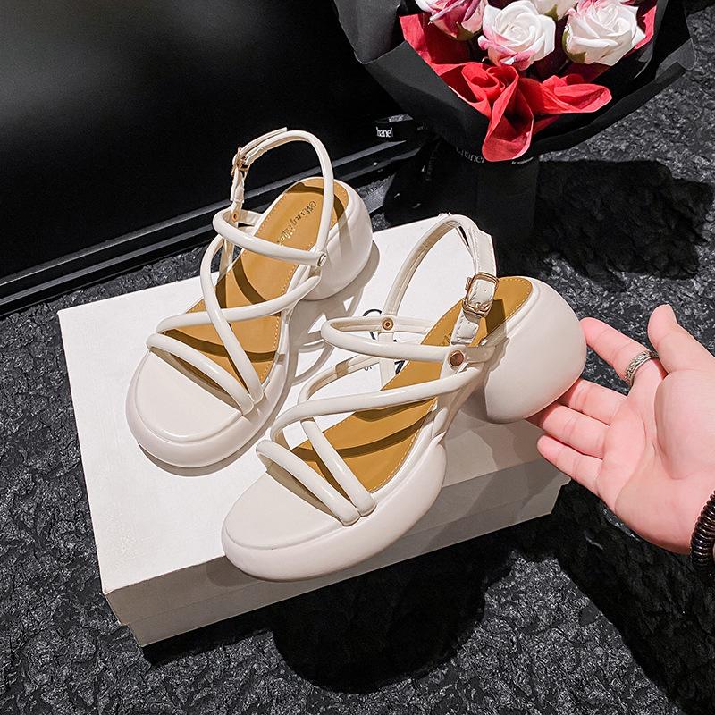 

модные летние женские босоножки на каблуке 6 см, туфли на среднем каблуке, толстые каблуки, французская элегантность, босоножки на платформе, женские туфли-башмаки, обувь на низком каблуке 35 белый